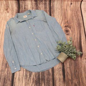 Levis Shirt Womens Boyfriend Fit Long Sleeve Button Down Collar Chambray Medium